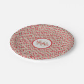 Red Tan White Zickzack Birthday Party Paper Plate Pappteller (Schrägansicht)