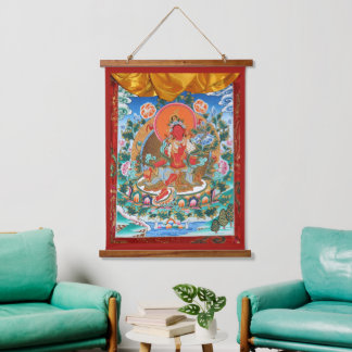 Red Tara Tibetan Goddess Wandteppich Mit Holzrahmen