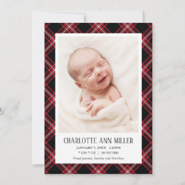 Red Tartan Baby Birth Announcement Foto Card Ankündigung