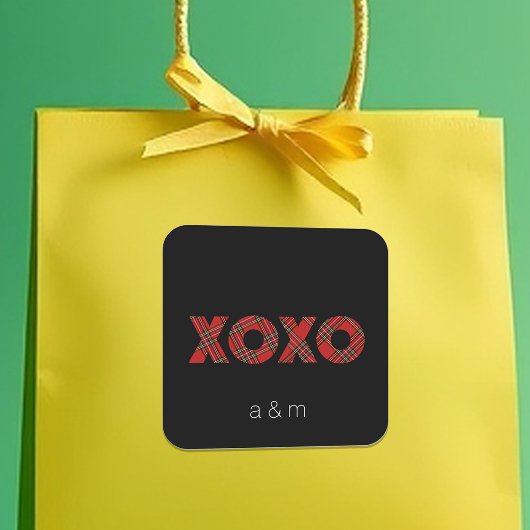 Red Tartan Christmas Pattern Quadratischer Aufkleber