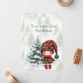 Red Tartan Daughter First Christmas  Mitteilungskarte (Vorderseite/Rückseite Beispiel)