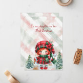 Red Tartan Daughter First Christmas  Mitteilungskarte (Vorderseite/Rückseite Beispiel)