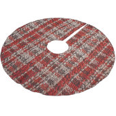 Red Tartan Fabric: Texturierter Hintergrund Polyester Weihnachtsbaumdecke (Schrägansicht)