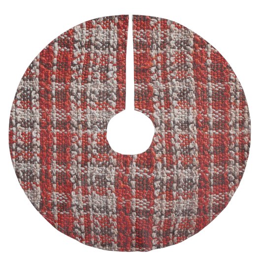 Red Tartan Fabric: Texturierter Hintergrund Polyester Weihnachtsbaumdecke (Vorderseite)
