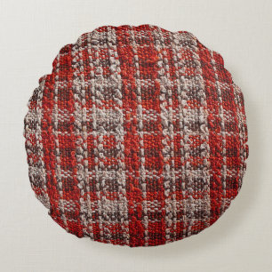 Red Tartan Fabric: Texturierter Hintergrund Rundes Kissen