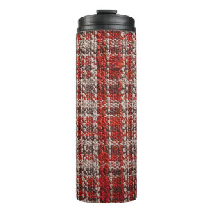 Red Tartan Fabric: Texturierter Hintergrund Thermosbecher