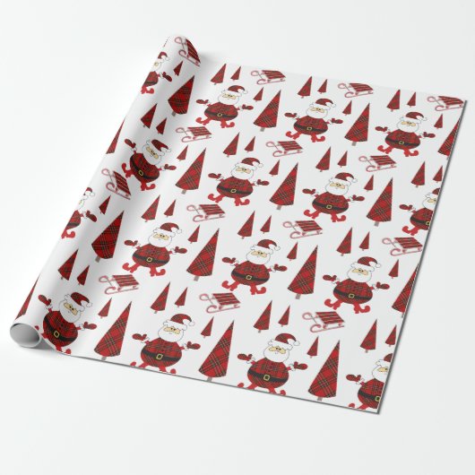 Red Tartan Fashion Santa Pattern Geschenkpapier (Ungerollt)