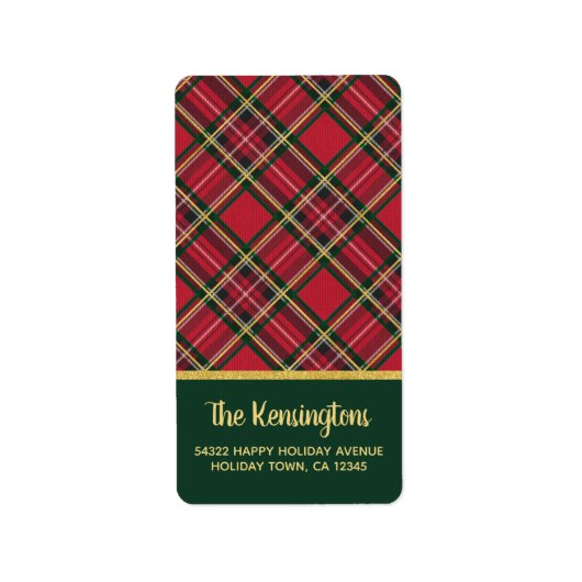 Red Tartan Gold Script Rücksendeadresse Adressaufkleber (Vorne)