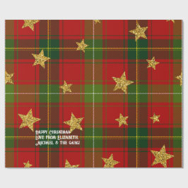 Red Tartan Gold Star Personalisierte Weihnachten Geschenkpapier