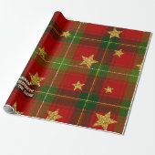 Red Tartan Gold Star Personalisierte Weihnachten Geschenkpapier (Ungerollt)