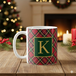 Red Tartan Kariert Gold Monogram Kaffeetasse