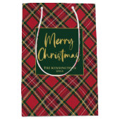 Red Tartan Kariert Gold Script Frohe Weihnachten Mittlere Geschenktüte (Vorderseite)