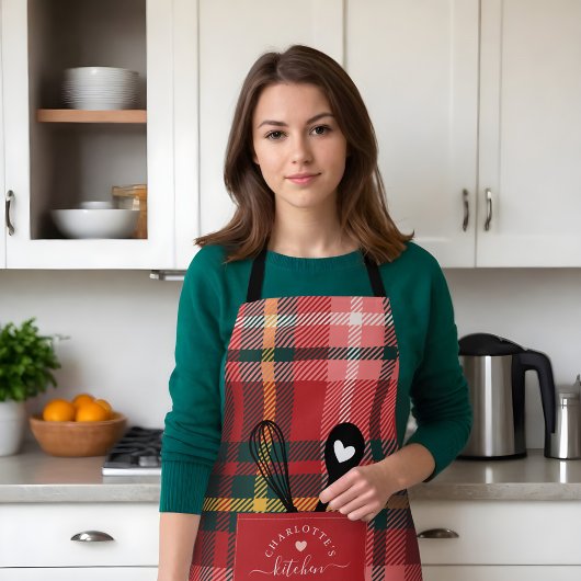 Red Tartan Kariert Imitats Pocket Spoon & Whisk Sc Schürze