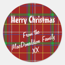 Red tartan kariert Merry Xmas Runder Aufkleber