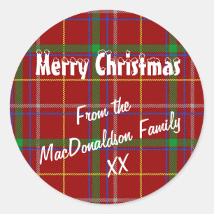 Red tartan kariert Merry Xmas Runder Aufkleber