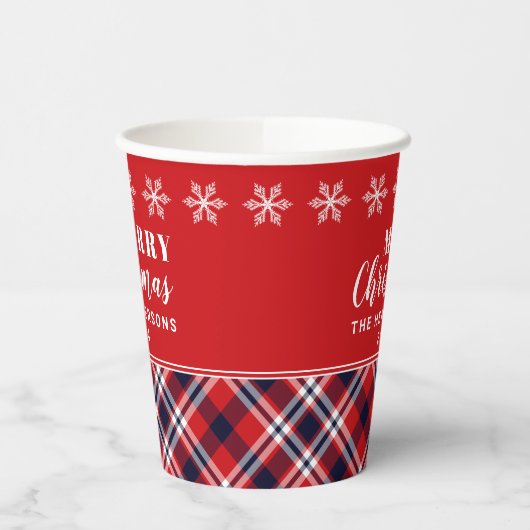 Red Tartan Kariert Moderne Personalisierte Weihnac Pappbecher (Links)