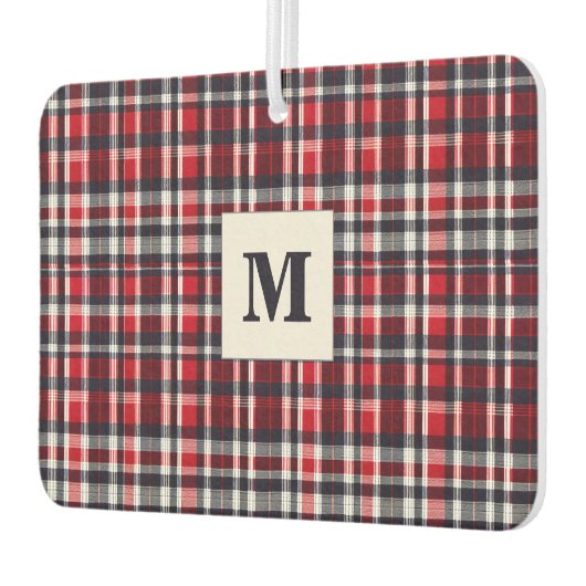 Red Tartan Kariert Stilvoll Mit Monogramm Winterau Autolufterfrischer (Links)