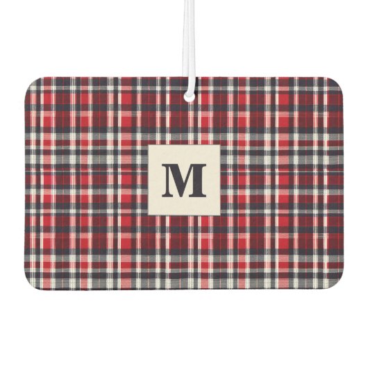 Red Tartan Kariert Stilvoll Mit Monogramm Winterau Autolufterfrischer (Vorderseite)