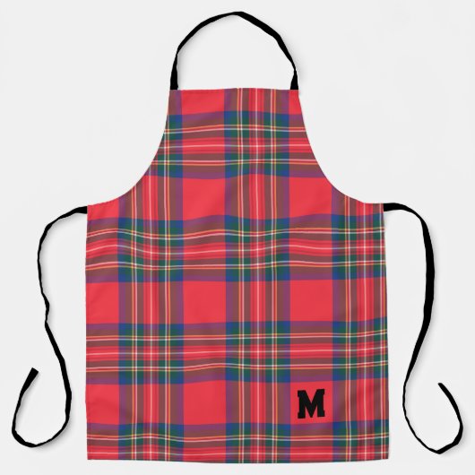 Red Tartan Kariert Weihnachten INITIAL Moderner Ur Schürze (Vorderseite)