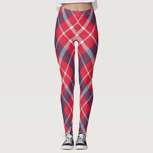 Red Tartan Karierte Leggings - Trendy Checkered Pa (Vorderseite)