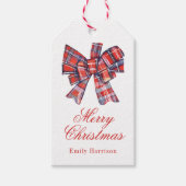 Red Tartan Karierter Weihnachtsbow Geschenkanhänger (Vorderseite)