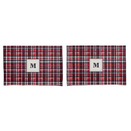 Red Tartan Karo Gemustert Elegante Mit Monogramm Kissenbezug (Vorderseite-Set)