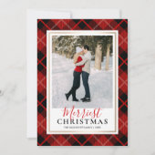 Red Tartan Merriest Weihnachts-Foto Feiertagskarte (Vorderseite)
