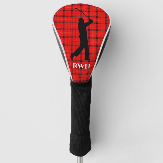 Red Tartan mit Golfer Mit Monogramm Golf Head Cove Headcover (Vorderseite)