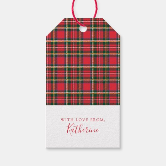 Red & Tartan Muster Geschenkanhänger (Vorderseite)
