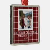 Red Tartan Our First Christmas Ornament Aus Metall (Rechts)