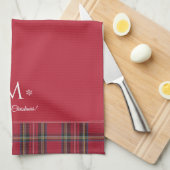 Red Tartan Personalisiert Monogram Christmas Geschirrtuch (Viertel Falte)