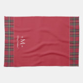Red Tartan Personalisiert Monogram Christmas Geschirrtuch (Horizontal)