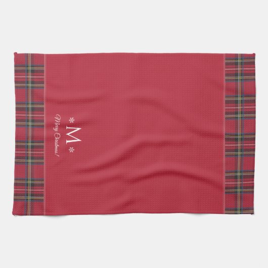 Red Tartan Personalisiert Monogram Christmas Geschirrtuch (Horizontal)
