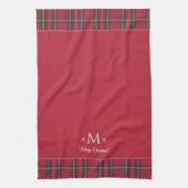 Red Tartan Personalisiert Monogram Christmas Geschirrtuch (Vertikal)