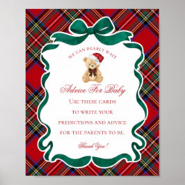 Red Tartan Plaid Christmas Bear Advice for Baby Poster