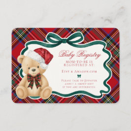 Red Tartan Plaid Christmas Bear Baby Registry Begleitkarte