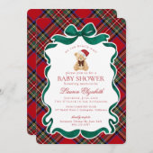 Red Tartan Plaid Christmas Bear Baby Shower Einladung (Vorne/Hinten)