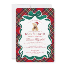 Red Tartan Plaid Christmas Bear Baby Shower