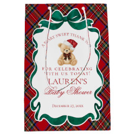Red Tartan Plaid Christmas Bear Baby Shower Favors Mittlere Geschenktüte