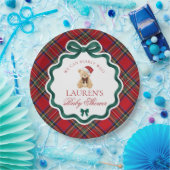 Red Tartan Plaid Christmas Bear Baby Shower  Pappteller (Party)