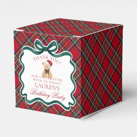 Red Tartan Plaid Christmas Bear Birthday Favor Box Geschenkschachtel (Vorderseite)