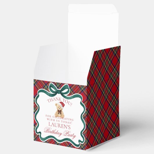 Red Tartan Plaid Christmas Bear Birthday Favor Box Geschenkschachtel (Geöffnet)