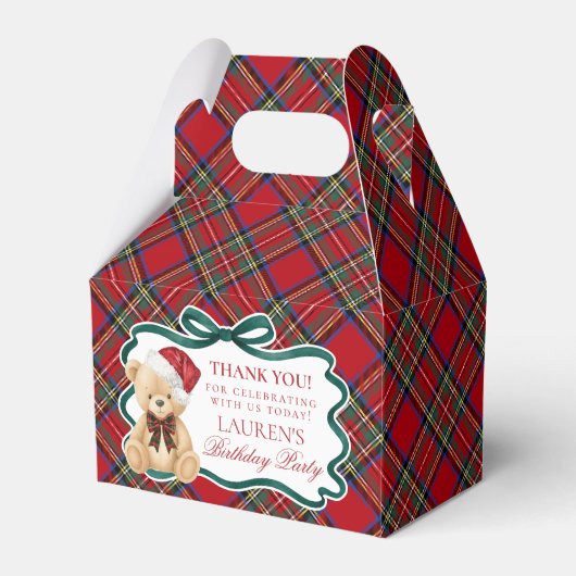 Red Tartan Plaid Christmas Bear Birthday Favor Box Geschenkschachtel (Vorderseite)