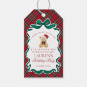 Red Tartan Plaid Christmas Bear Birthday Favors Geschenkanhänger (Vorderseite)
