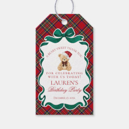 Red Tartan Plaid Christmas Bear Birthday Favors Geschenkanhänger