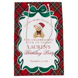 Red Tartan Plaid Christmas Bear Birthday Favors Mittlere Geschenktüte
