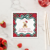 Red Tartan Plaid Christmas Bear Birthday Party Serviette (Beispiel)