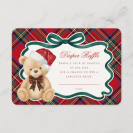 Red Tartan Plaid Christmas Bear Diaper Raffle Begleitkarte