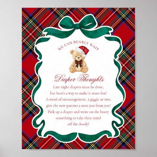 Red Tartan Plaid Christmas Bear Diaper Thoughts Poster (Vorne)
