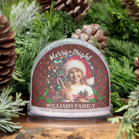 Red tartan plaid Custom photos Christmas Schneekugeln (Winter)